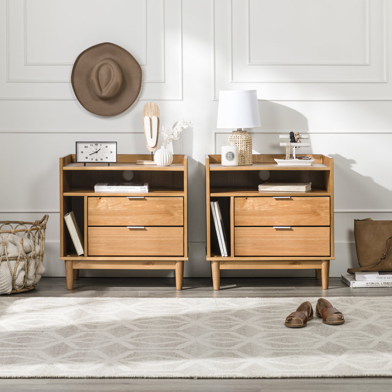 Gheorghe Solid Wood 2-Drawer Nightstands, Caramel