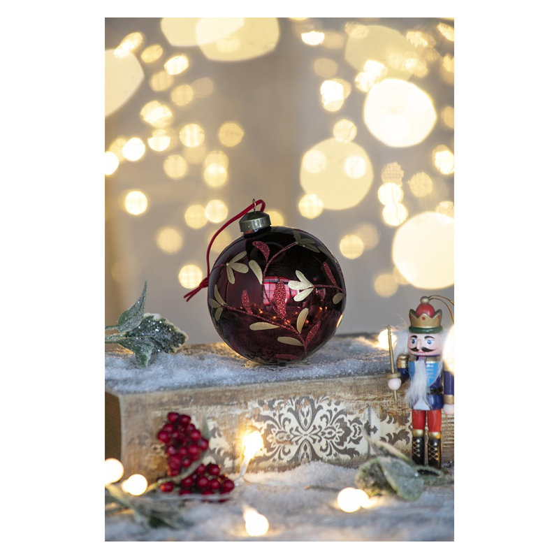 Ornement boule de Noël 3,9 po en verre rouge - ensemble de 6 - babiole suspendue décorative pour arbre des Fêtes