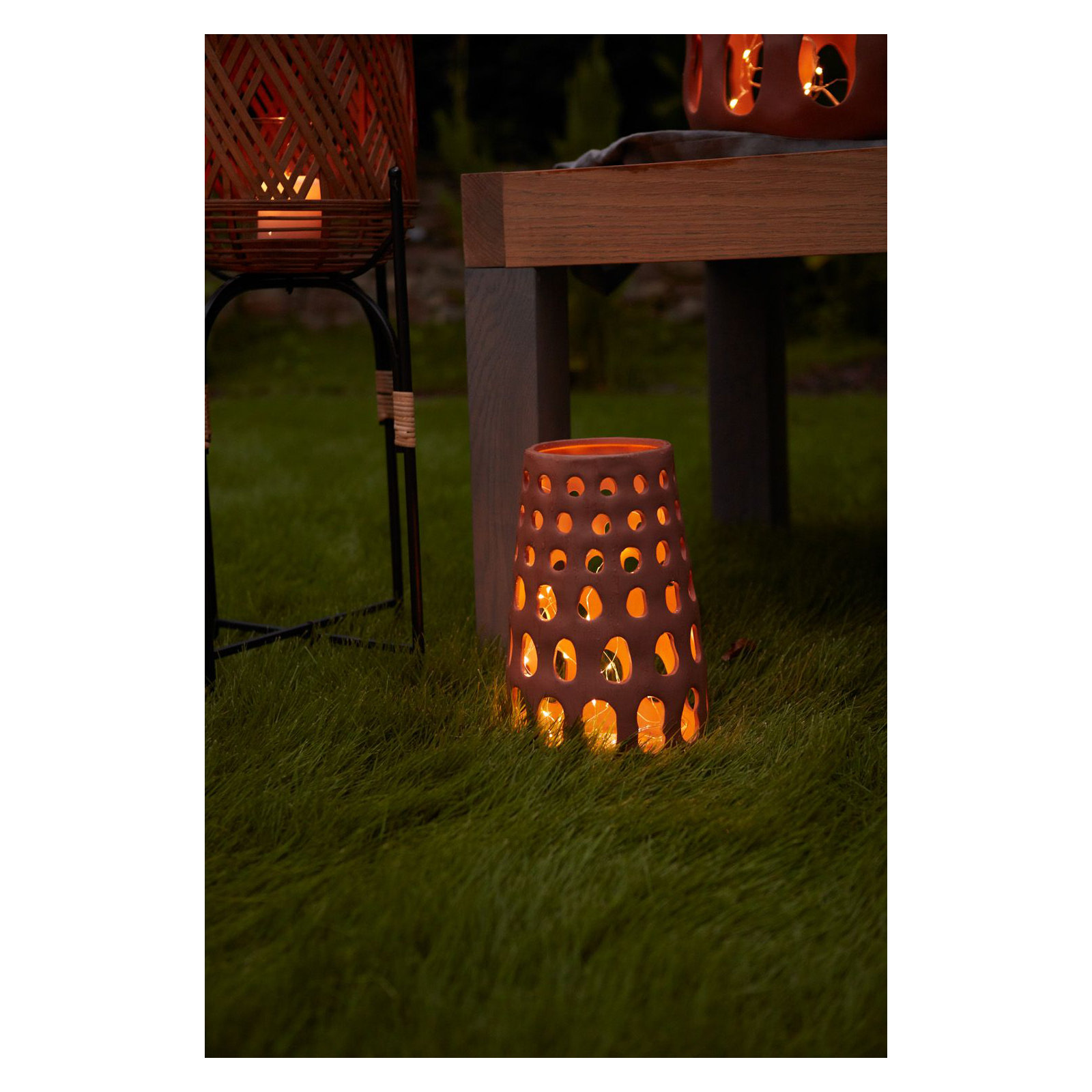 Ceramic Tabletop Lantern, 19" H x 12.25" W x 12.25" D