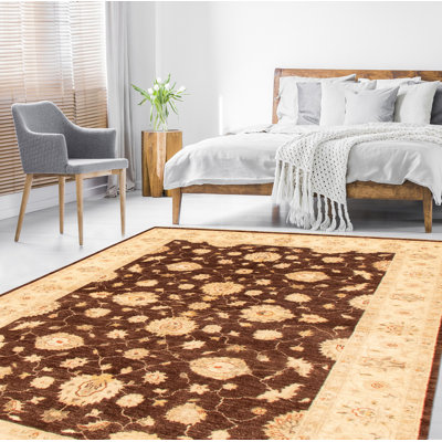 Tapis décoratif en laine de conception unique 5 pi 7 po x 7 pi 9 po noué à la main New Age en brun/noir