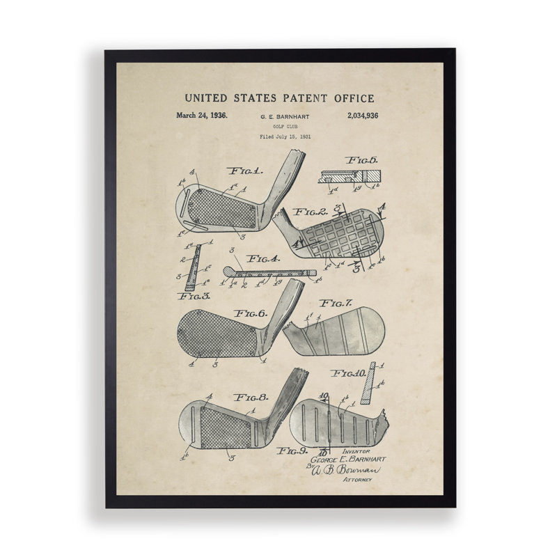 Golf Clubs Patent in Black Frame