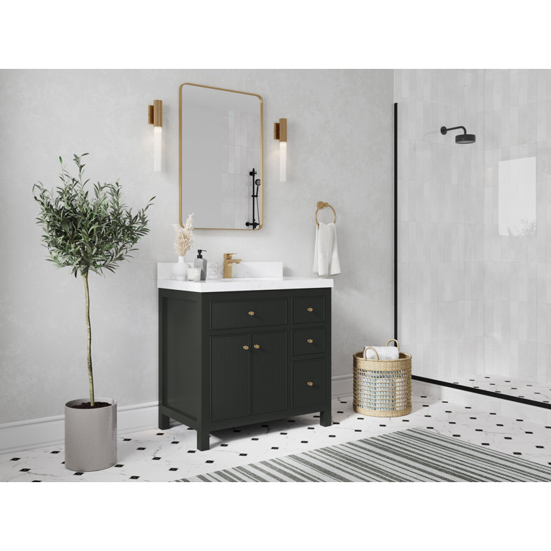 Sonoma 36 In. W X 22 In. D Center Sink Bathroom Vanity In Blacktop With Cove Edge Quartz, Empira