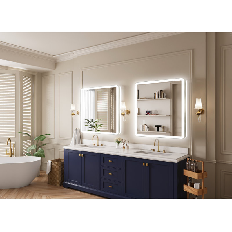 Natalin LED Wall Mirror, Square, Brushed Nickel, 36" x 36"