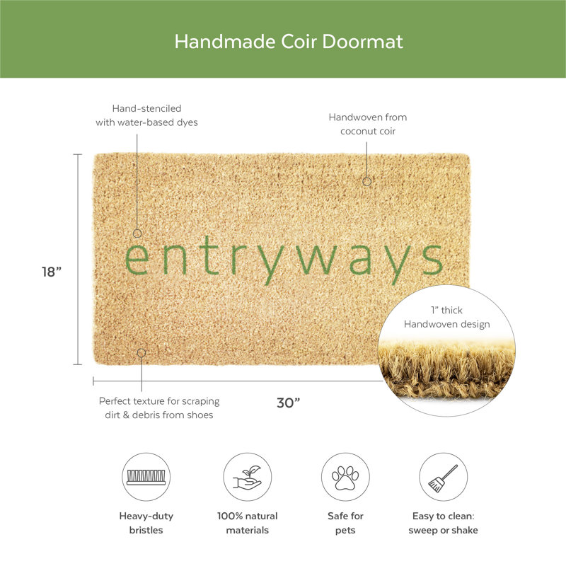 Handwoven Natural Coir Outdoor Doormat with Floral Design