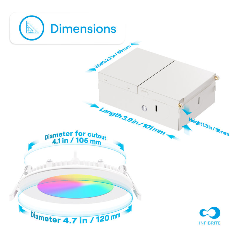 4 po mince DEL intelligente encastrée, 9 W, blanc réglable, à intensité variable, compatible Wi-Fi