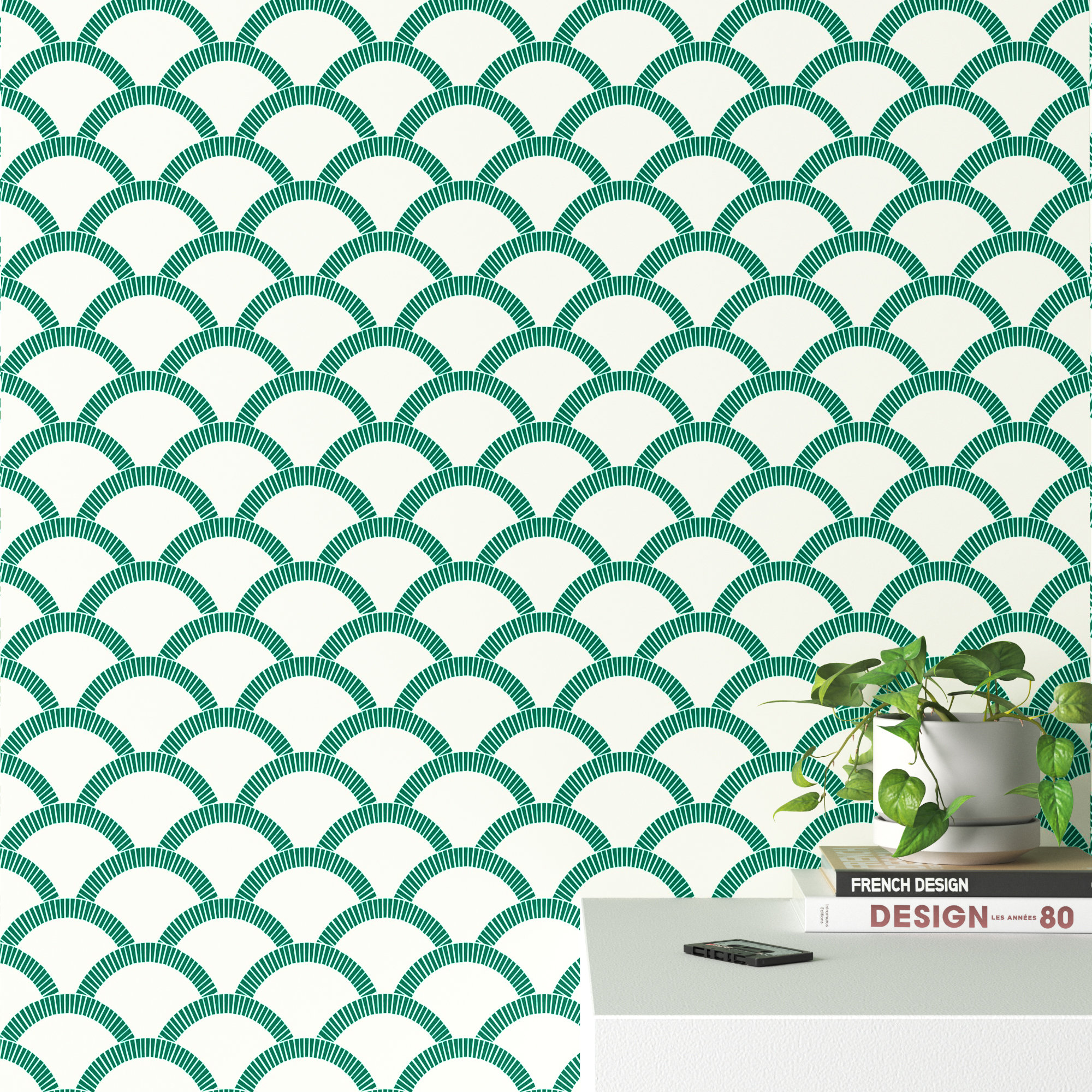 Julietta Mosaic Scallop 16.5' L x 20.5" W Peel and Stick Wallpaper Roll, Emerald Green, 3.5 kg