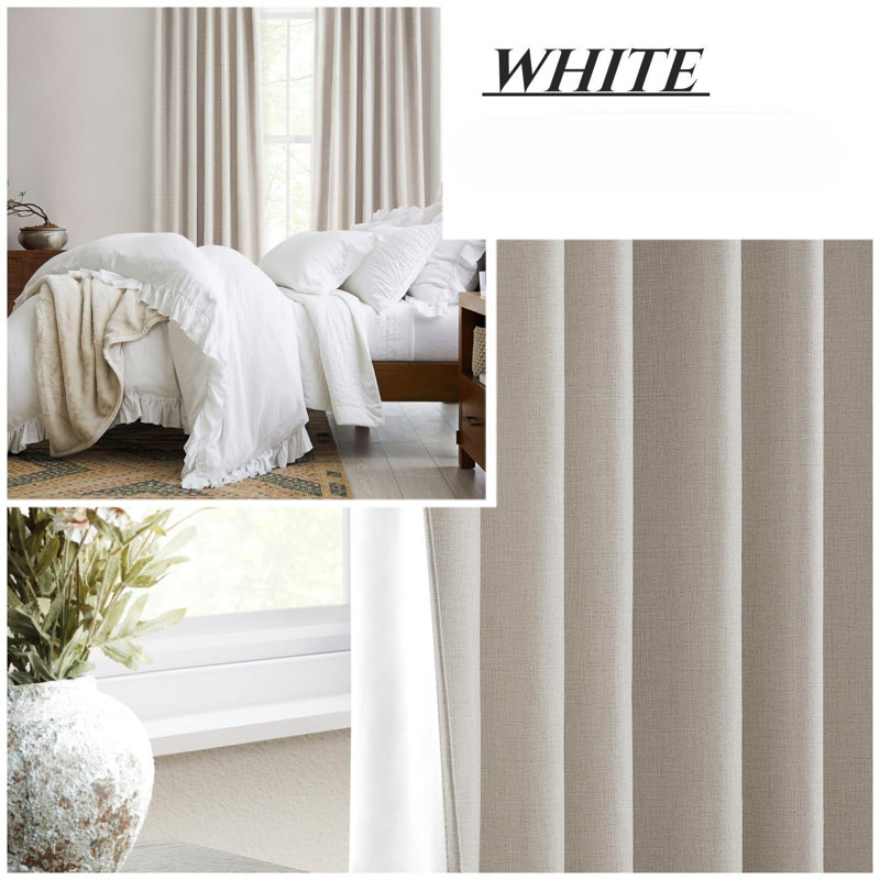 White Linen Blend Blackout Panel Curtains for Windows and Doors