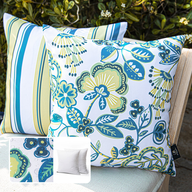 Outdoor Floral Colleciton Outdoor Reversible Throw Pillow, Off White, Square 18"