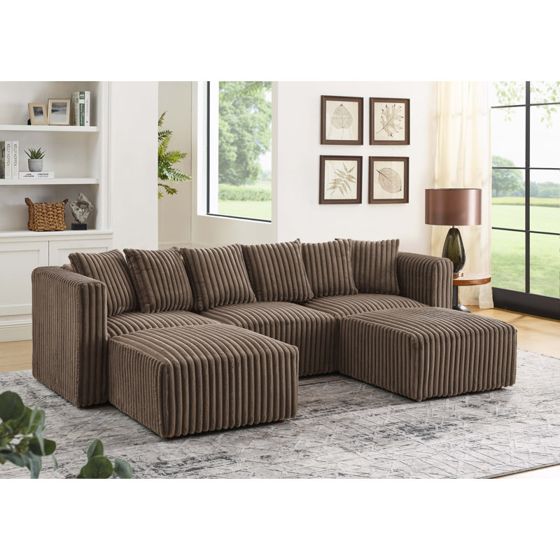 Canapé modulaire Dornwich, Fausse fourrure brune foncée, H 27 po x l 101,5 po x P 62 po