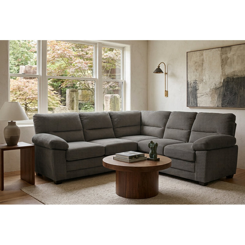 L-Shaped Sofa Lincoln, 94.5" H x 214.5" W x 214.5" D, Symmetrical, Grey Corduroy