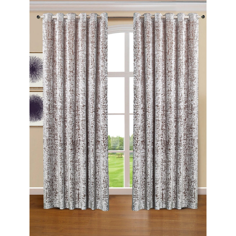 Velvet Semi Sheer Curtain Panel Pair, Mink, 117cm Width x 137cm Drop