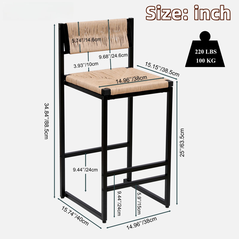 Ensemble de 2 tabourets de bar avec cadre en métal, Miel