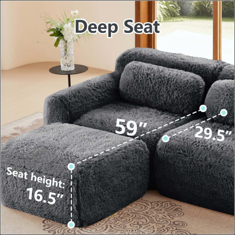 Canapé en forme de L sans os, tissu moelleux moelleux et moelleux, avec éponge haute densité 32D, sans assemblage requis, conception ergonomique inférieure antidérapante, avec coussins décoratifs, convient aux chambres à coucher
