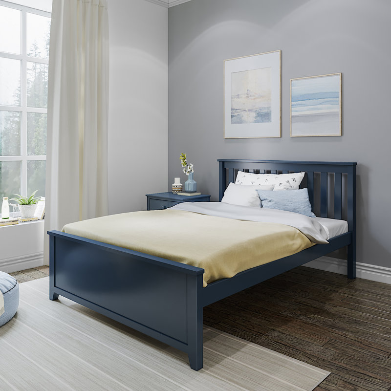 Solid Wood Platform Bed with Slat Headboard , Full, Blue