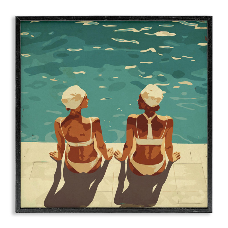«Swimmer Friends Duo», estampe numérique, design par Layla Oz, H 24 po x l 24 po, Giclée encadrée noir minuit