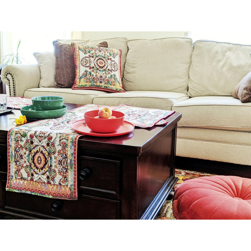 Paisley Cotton Blend Table Runner, White, 120" L x 1" W