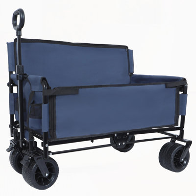 3-In-1 Convertible Folding Wagon Cart With Bench Seat & Storage - 500Lbs Heavy-Duty Utility Wagon, 180L Capacity All-Terrain Wheels For Camping, Beach, Sports, Garden