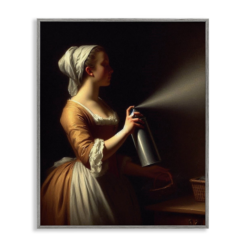 Drôle de dame rétro et jet de peinture, jet d'encre, H 20 po x l 16 po, Estampe numérique Farmhouse