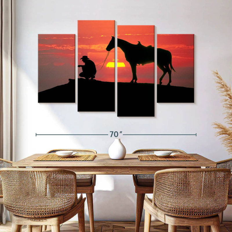 Cowboy de Brampt au coucher du soleil, H 42 po x l 68 po