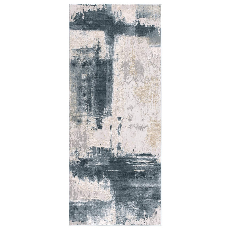 Tapis crème et bleu, Tapis de couloir 2 pi x 20 pi
