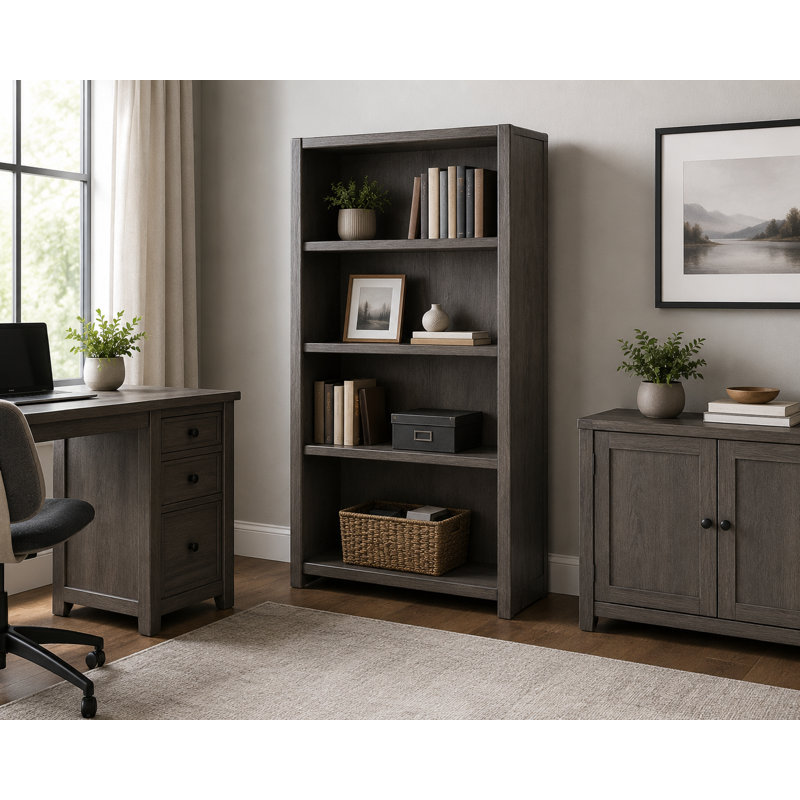 McKaylah Bookcase, Gray Stone, (3 Shelf) 60” H x 32” W x 13” D