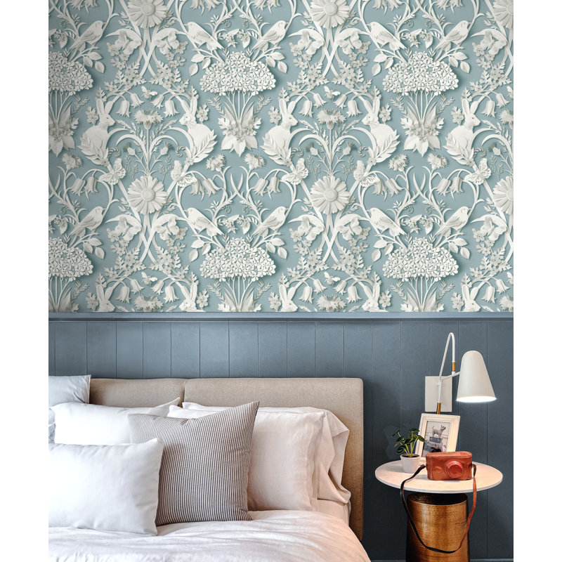 Woodland Trees Wallpaper, Blue