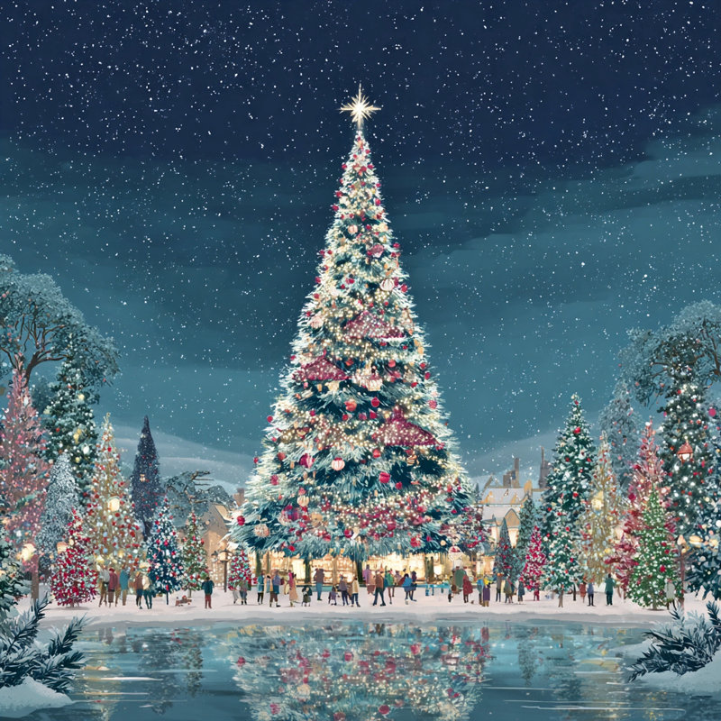 «Shimmering Christmas Reflections», art mural sur toile tendue, H 12 po x l 12 po