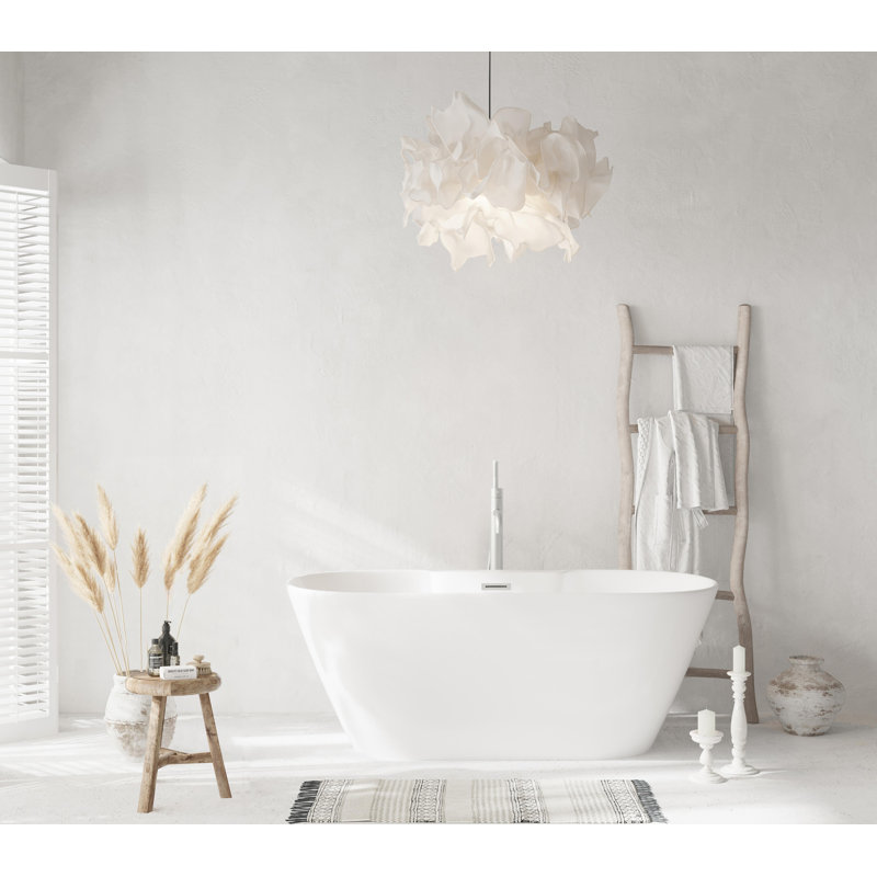 59 Inch Bathtub in Glossy White with Trim, Brushed Nickel