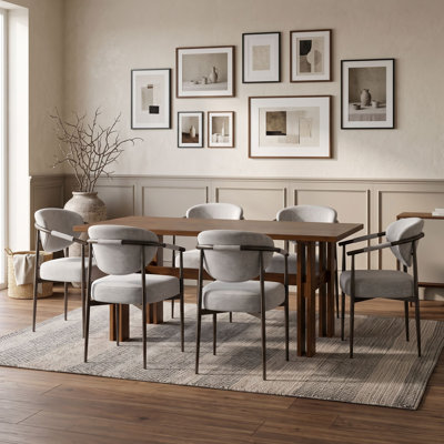 Modern Dining Table Set with 6 Upholstered Chairs
