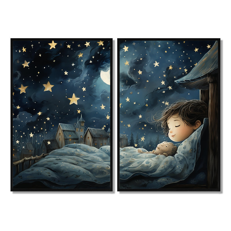 Blue Childity Haven Nursery II - 2 pièces de décoration murale pour chambre de bébé, H 36 po x l 48 po, Noir