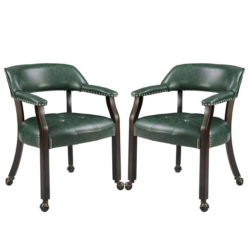 Ensemble de 2 chaises de salle à manger rembourrées de style Mid-Century moderne en bois synthétique avec accoudoirs et roulettes Wexford pour la salle à manger, la cuisine ou le bureau