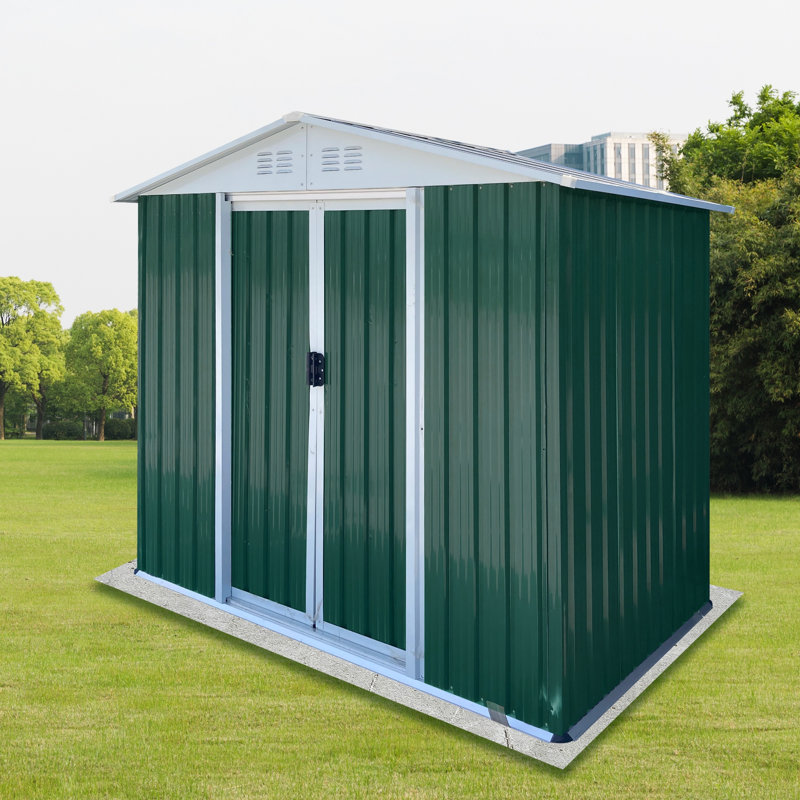 6'x4' Green Outdoor Storage Shed With Apex Roof, Aluminum Alloy Frame & Sliding Door - Apex Roof Rain Drainage/headroom, Galvanized Steel/aluminum Frame Corrosion-resistant, Sliding Door Easy Access, Generous Space - Outdoor Garden Storage
