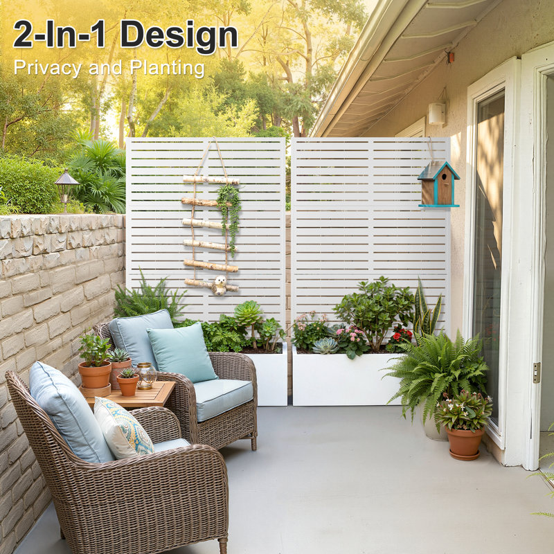 Metal Planter Wall with Trellis, Raised Garden Bed with Trellis and Privacy Screen, Outdoor Planter Box with Drainage Holes for Climbing Plants, Vines, Flowers & Vegetables, Garden Privacy Planter