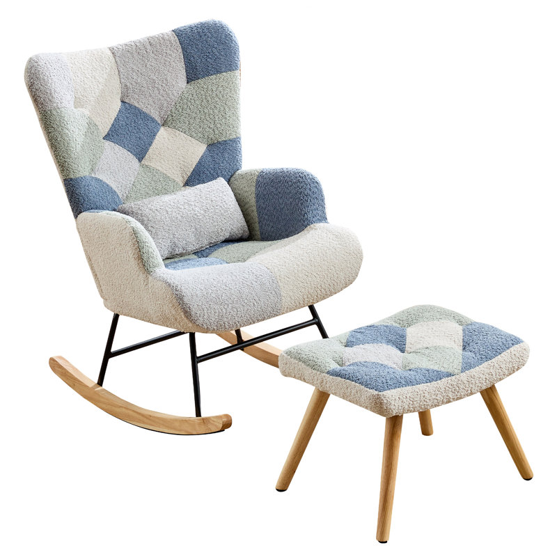 Upholstered Fabric Rocker & Glider With Footstool, Mix