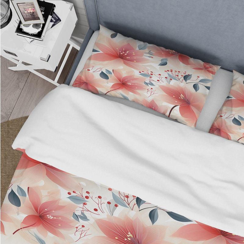 Ensemble de housse de couette à motif floral élégant rouge II, Housse de couette simple + 1 taie décorative stan