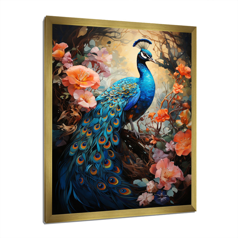 Wrinkle Peacock lumineux sur toile, H 20 po x l 12 po x P 1 po, Encadrement doré