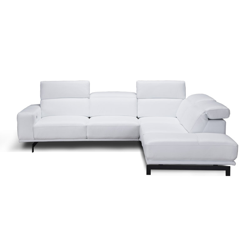 Velazco Upholstered L-Shaped Sectional, Right Hand Facing, Snow White Genuine Leather