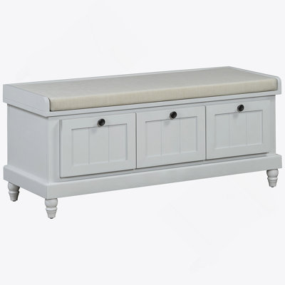Classic Storage Bench With Cushioned Seat And Three Drawers For Entryway And Living Room