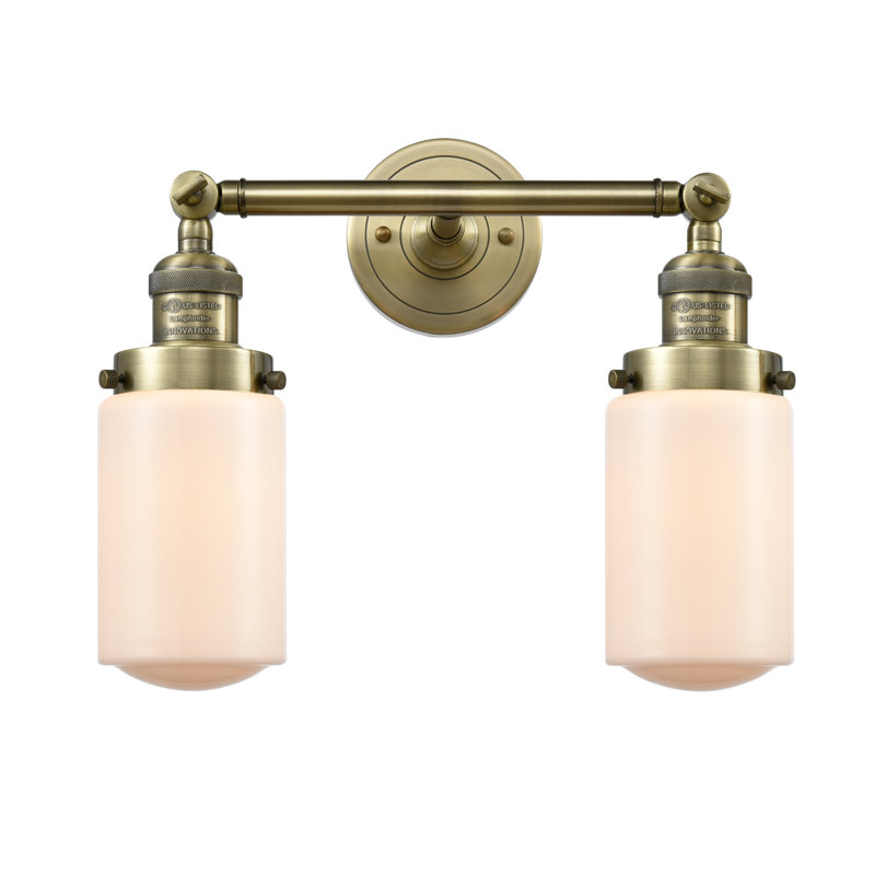 Éclairage pour salle de bain 2 lumières Saroyan, Blanc mat, Ampoule DEL rétro de 3,5 watts, Laiton antique