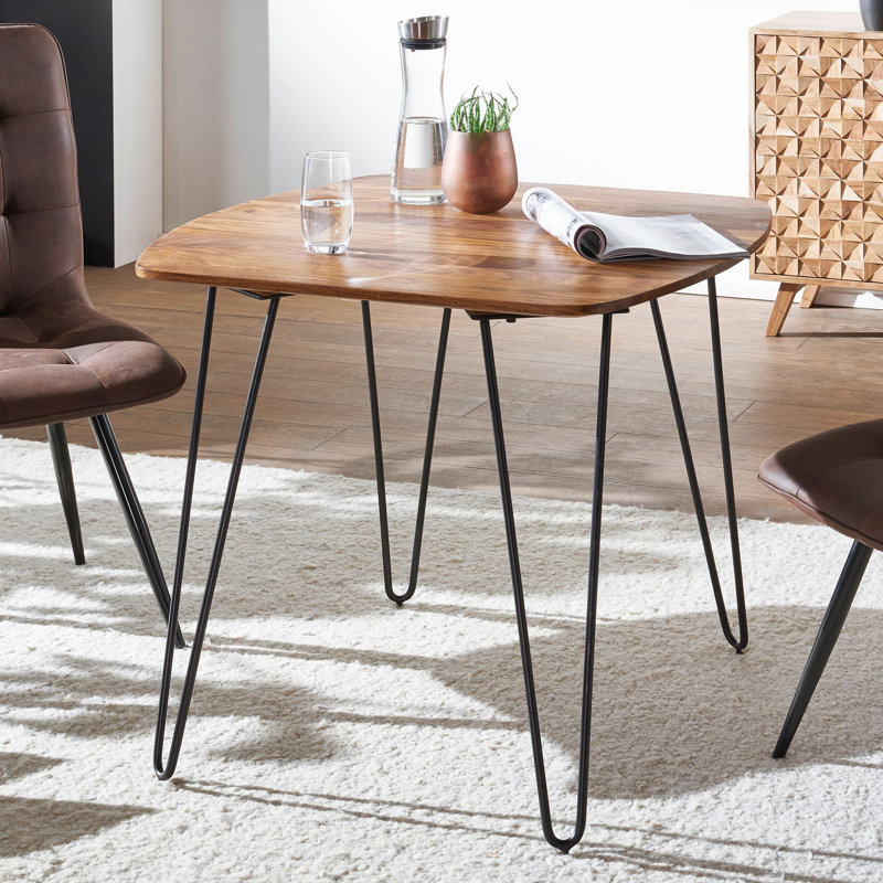 Aldona Sheesham and Rosewood Rectangular Wood Top Dining Table with Iron Base, 76cm H x 80cm L x 80cm W