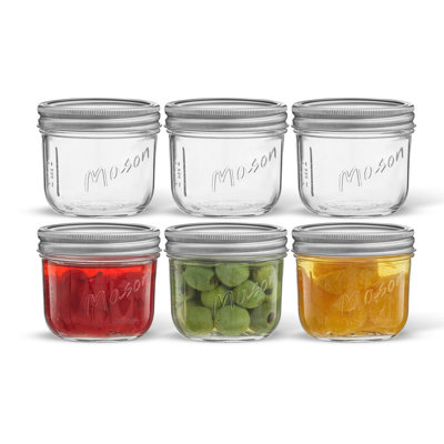 Pots Mason à large ouverture avec couvercles, étiquettes et mesures hermétiques Brightware - 8 oz - ensemble de 6