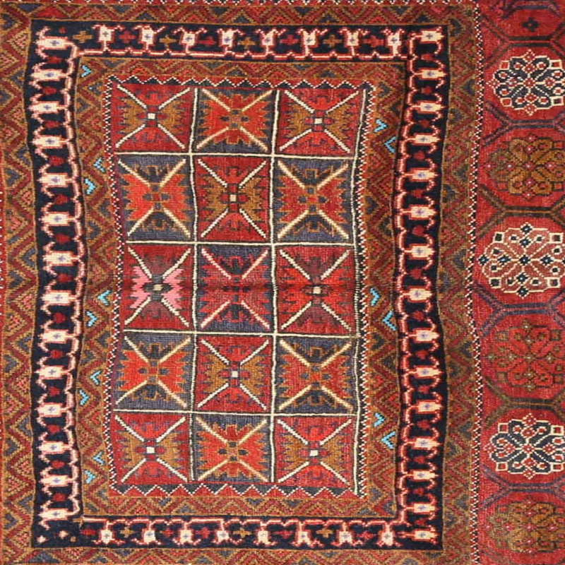 Tapis géométrique brun / rouge / noir, Rond 8 pi