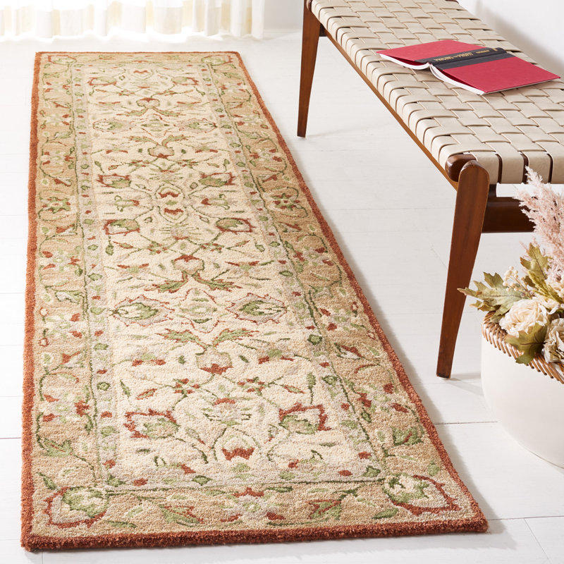 Rust and Ivory Hand-Tufted Wool Runner Rug