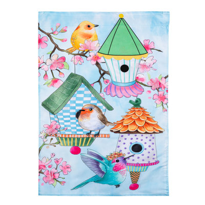 Drapeau de maison d'oiseaux et d'oiseaux sur fleurs de cerisier
