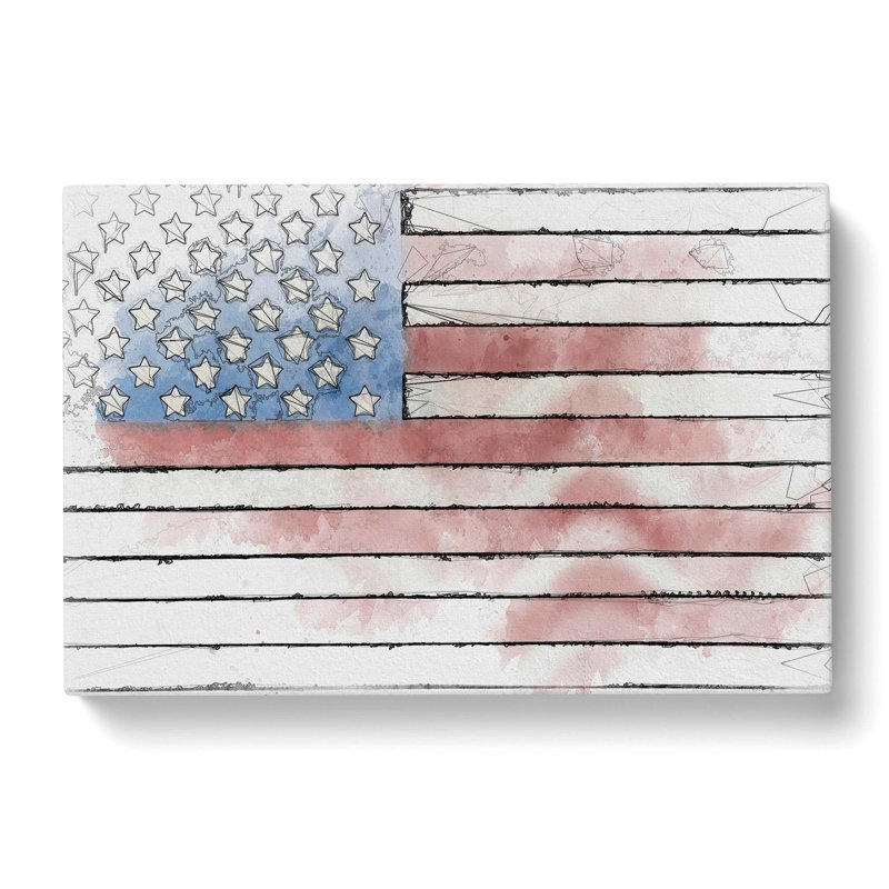 Painted American Flag in Abstract - Wrapped Canvas Drawing Print, 35cm H x 50cm W x 3cm D