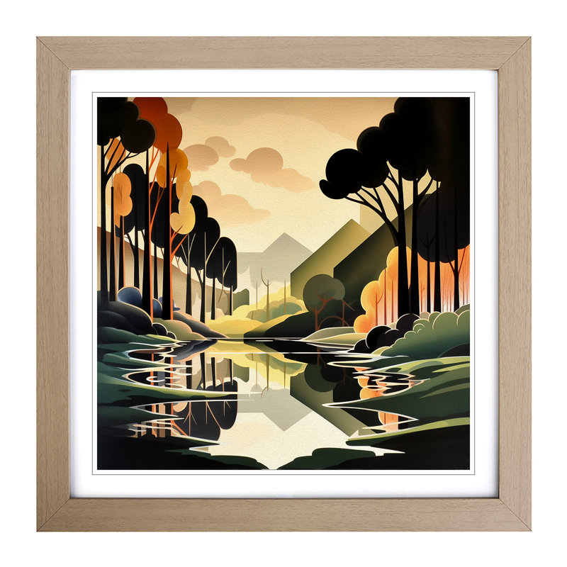 Landscape Art Deco No.2 - Framed Print, Oak