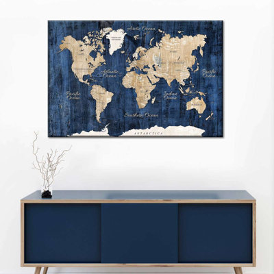 Wood Textured World Map Canvas Print