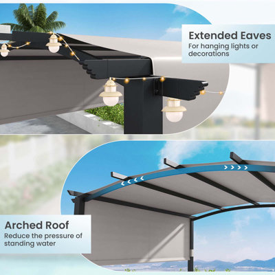 Pergola d'extérieur avec abat-jour rétractable pour terrasse de 10 pi x 10 pi Costway