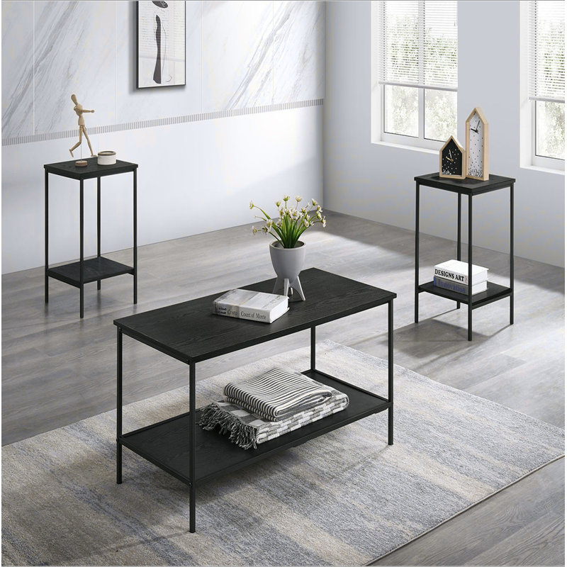 Ensemble de table rustique 3 pièces Table basse 1 table de bout 2 tables de bout style minimaliste, Noir