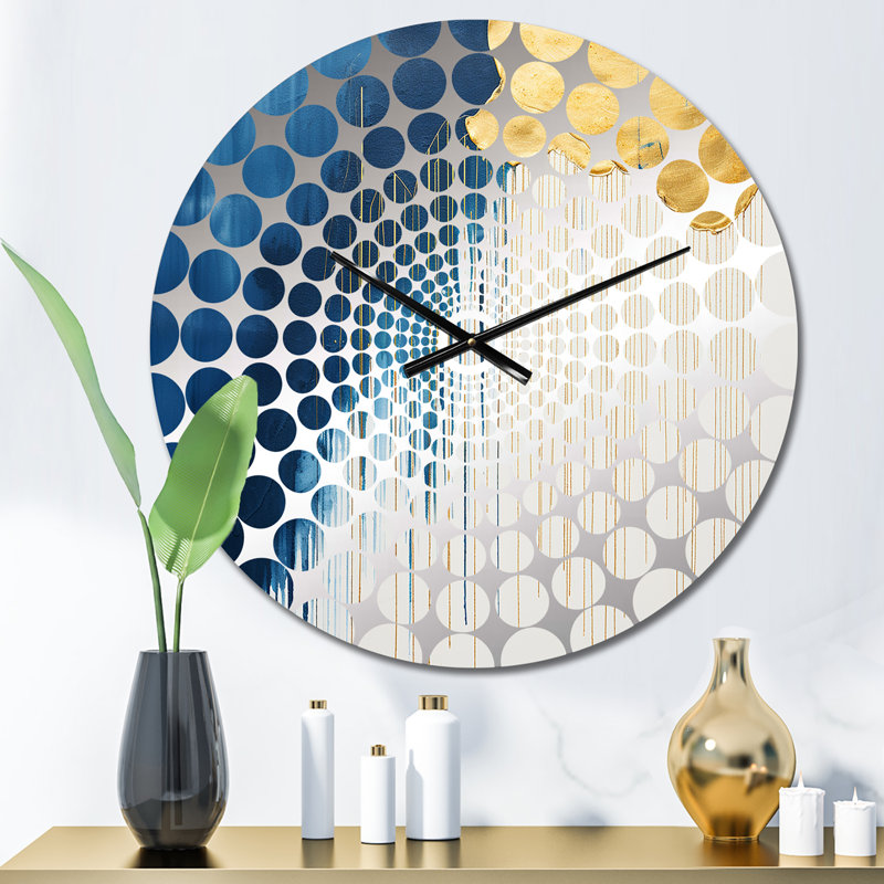 Fabric Of Time Abstract Blue And Gold II - Abstract Painting Wall Clock, Small